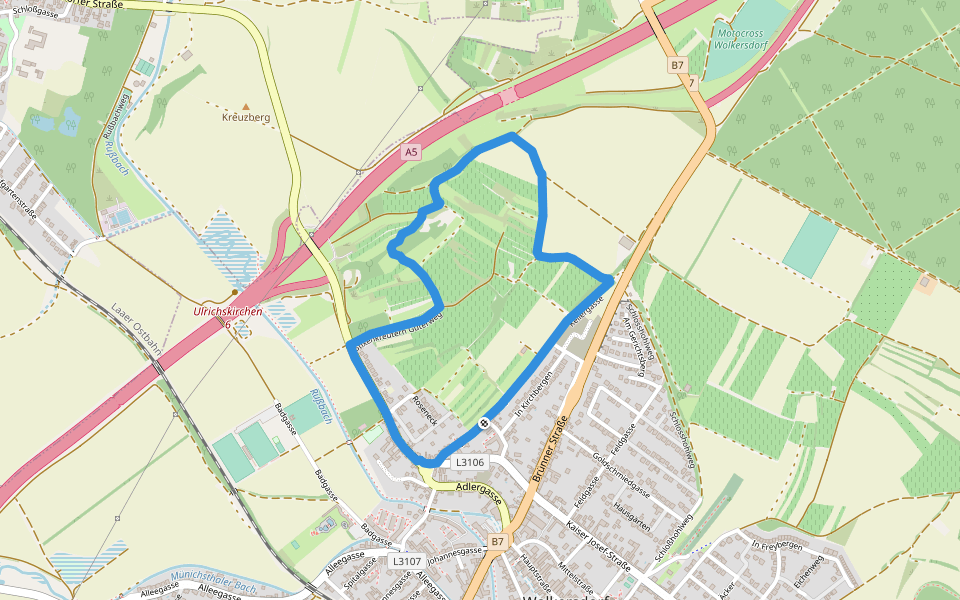 Wein- und Kulturwanderweg walking route map in Wolkersdorf im Weinviertel