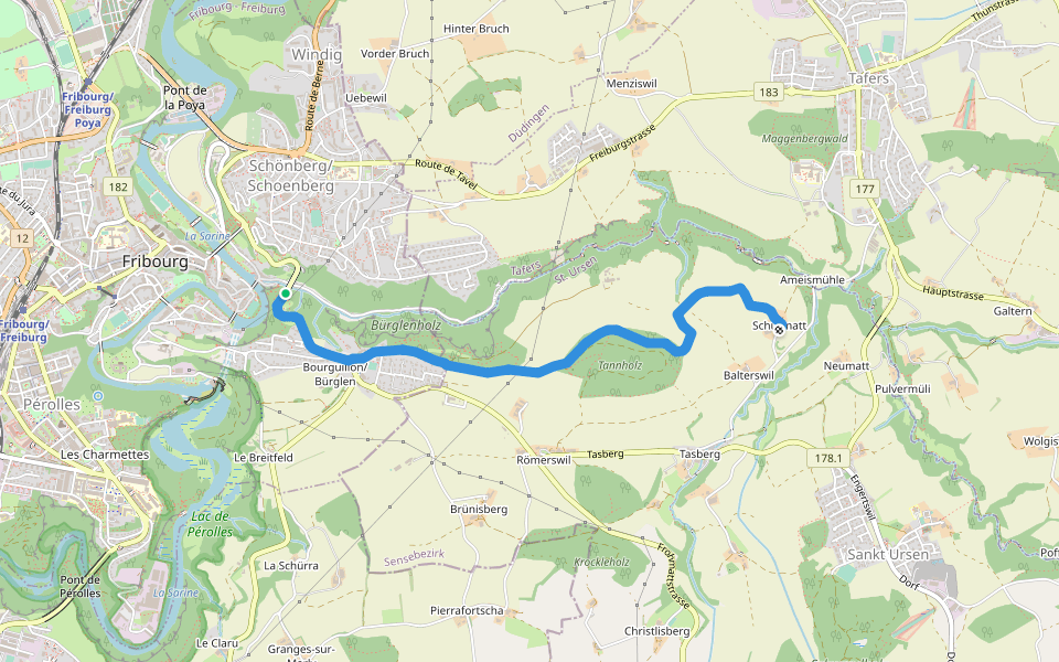 Bourguillon - Schürmatt walking route map in Fribourg