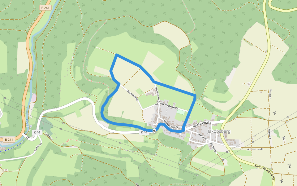 Höhen- und Panoramaweg Kreuzweg Jakobsberg walking route map in Beverungen