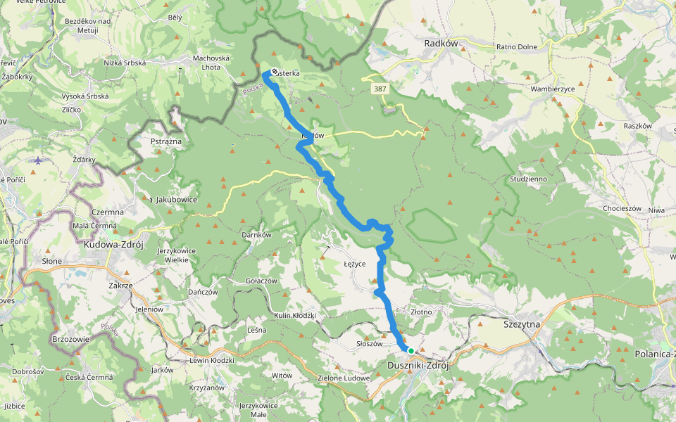 Pasterka - Skały Puchacza - Duszniki-Zdrój walking route map in Duszniki-Zdrój