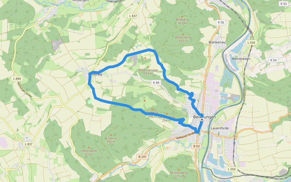 Galgenberg-Drenke-Selsberg walking route map in Beverungen