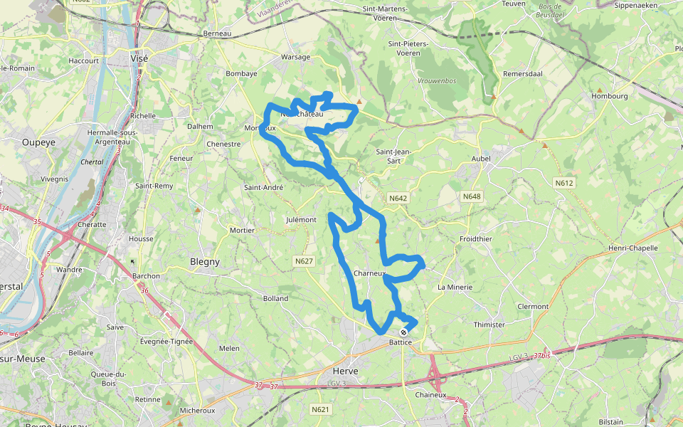 Les Quatre Cîmes du Pays de Herve walking route map in Herve