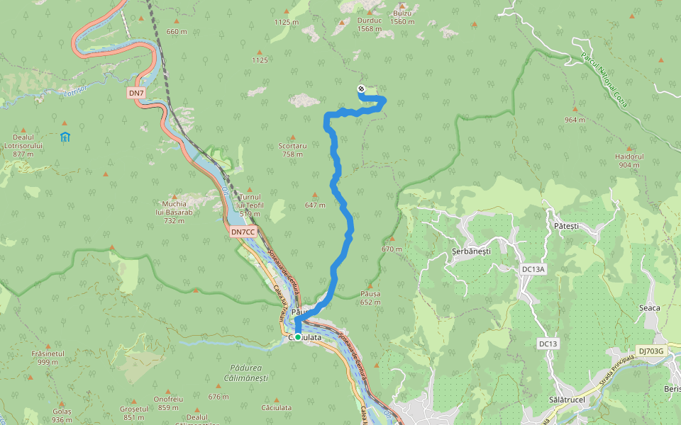 sat Căciulata (C.N.I.P.T.) - valea Păușa - Mănăstirea Stânișoara walking route map in Căciulata