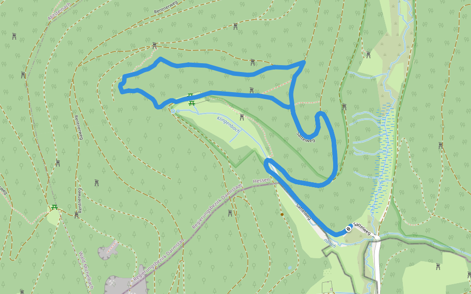Rundwanderweg Wald-Michelbach Lichtenklingen 1: Lichtenklinger-Hof-Weg walking route map in Heiligkreuzsteinach
