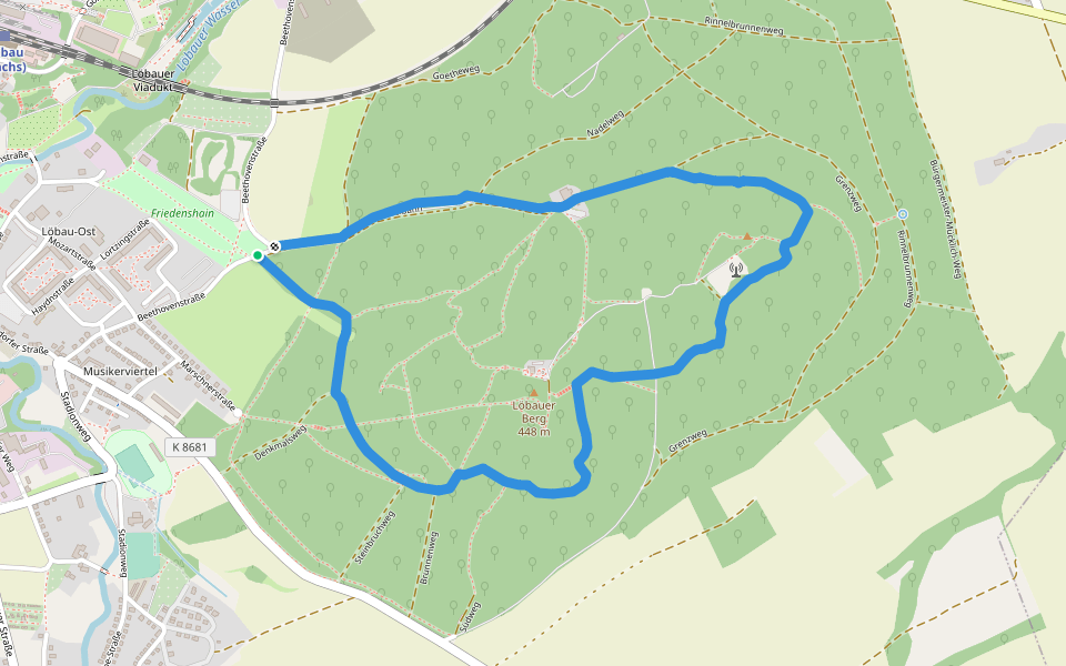 OL-Grüner Gegenschrägstrich - Naturlehrpfad Löbauer Berg walking route map in Löbau