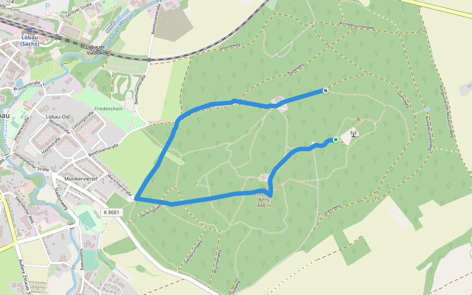 OL-Grüner Punkt - Ringweg Löbauer Berg walking route map in Löbau
