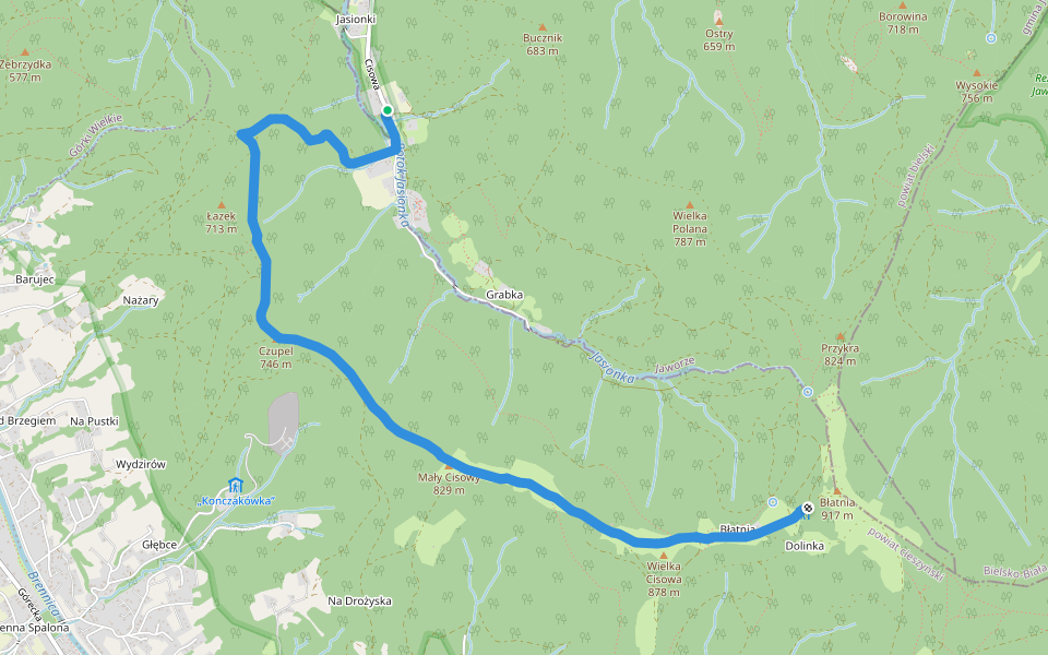 Jaworze-Nałęże - Błatnia (Błotny) walking route map in Jaworze