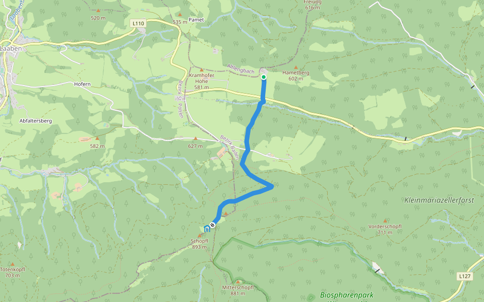 Gasthaus Stegermaier - Grödl - Schöpflhütte (Matraswarte) walking route map in Klausen-Leopoldsdorf