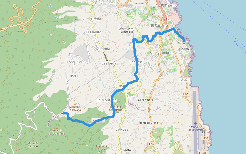 PR LP 18.1 Los Cancajos - Cruz de La Pavona walking route map in Breña Baja