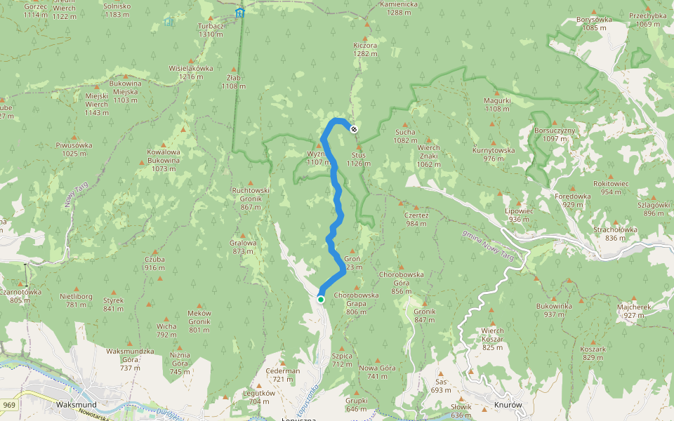 Szlak im. Seweryna Goszczyńskiego walking route map in Łopuszna