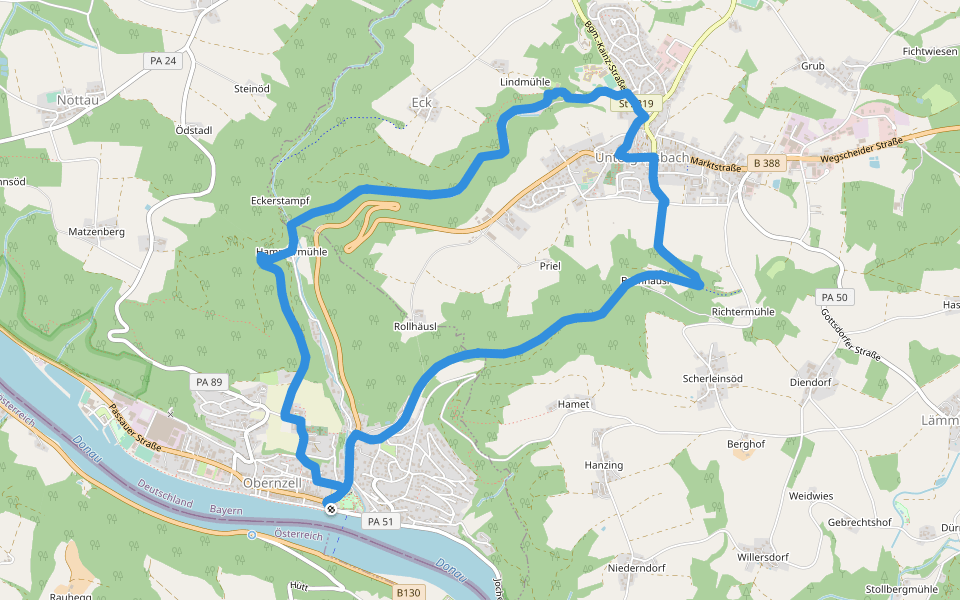 Zeller Donausteigrunde walking route map in Obernzell