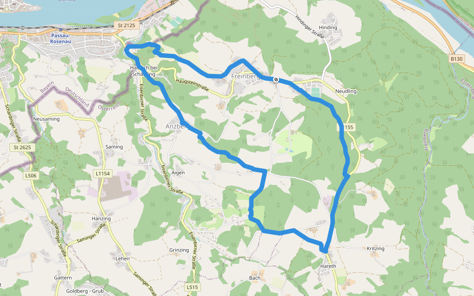 Passaublick-Severinsweg walking route map in Freinberg