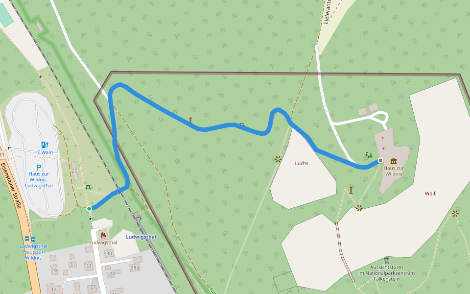 Haus zur Wildnis (direkter Weg) walking route map in Zwiesel