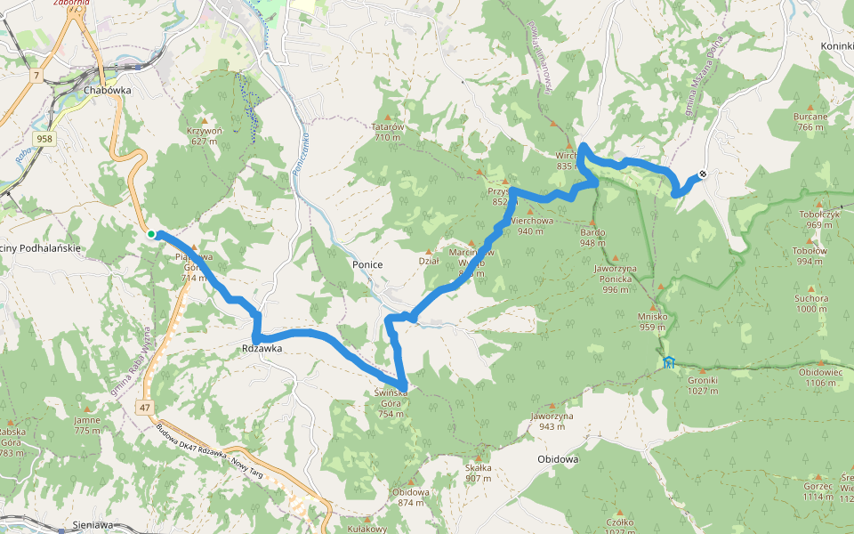 Piątkowa Góra - Maciejowa - Poręba Wielka walking route map in Chabówka