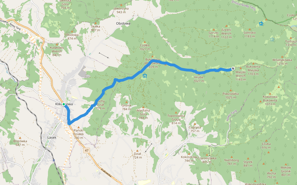 Klikuszowa - Bukowina Miejska walking route map in Klikuszowa