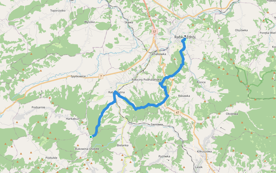 Raba Wyżna - Rabka walking route map in Bukowina-Osiedle