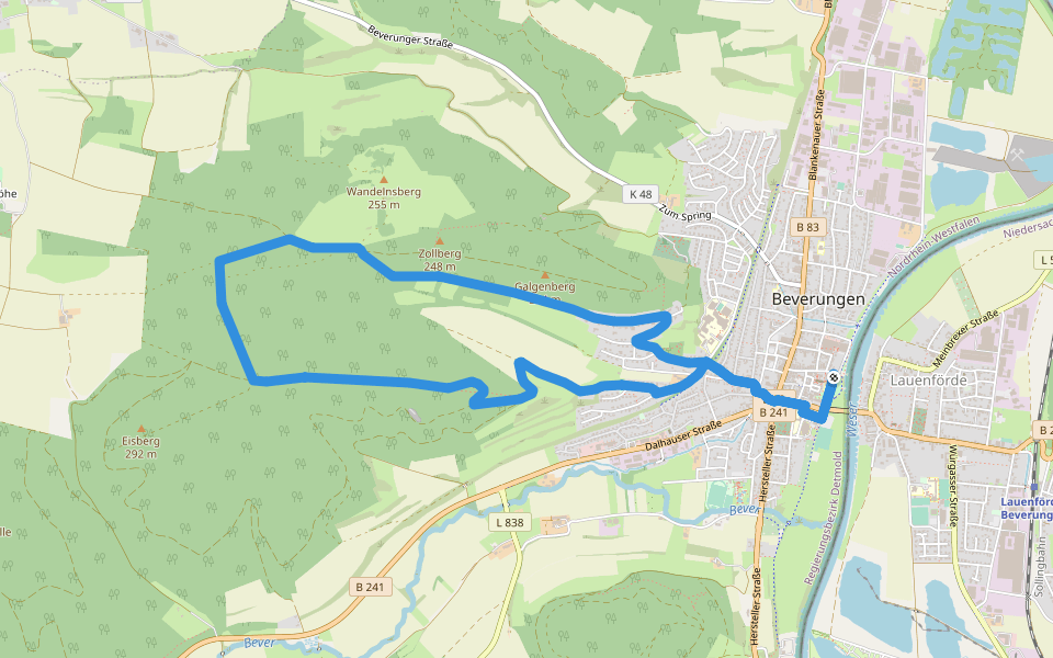 B1 - Galgenberg-Eisberg-Weg walking route map in Beverungen