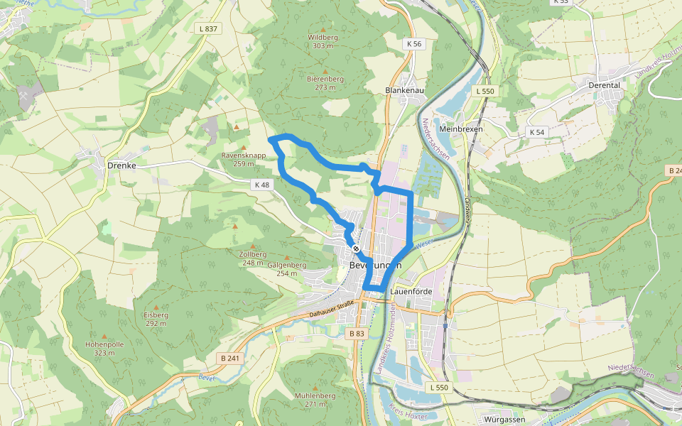 B12 - Selsberg - Gut Schirmeke - Osterfeld walking route map in Beverungen