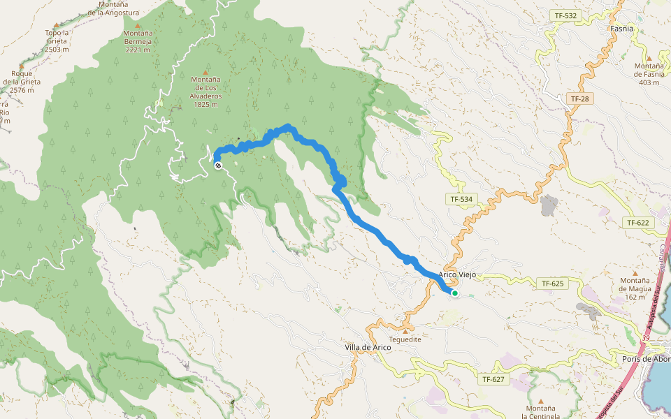 PR-TF 86.2 Arico Nuevo - Área Recreativa El Contador walking route map in Arico el Nuevo