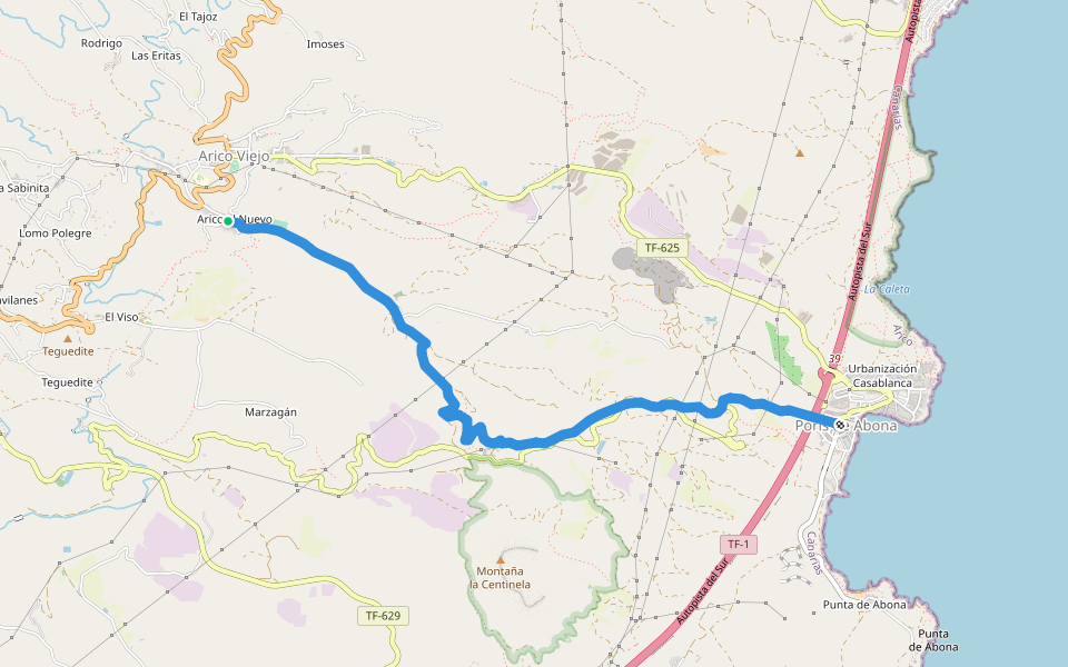 Sendero El Porís - Arico Nuevo walking route map in Arico el Nuevo