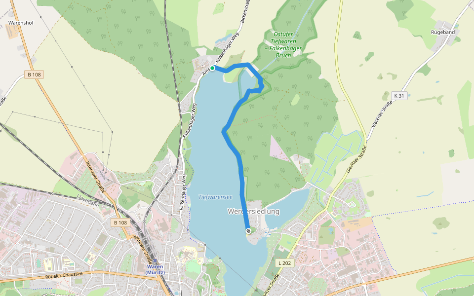 Eiszeitlehrpfad Tiefwarensee walking route map in Waren (Müritz)