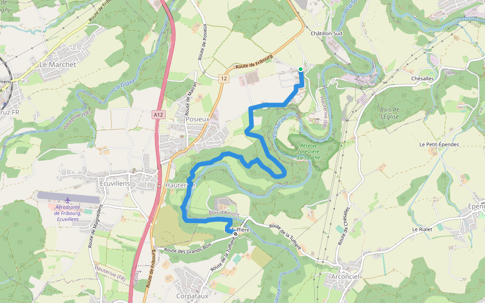 Grangeneuve - La Tuffière walking route map in Hauterive