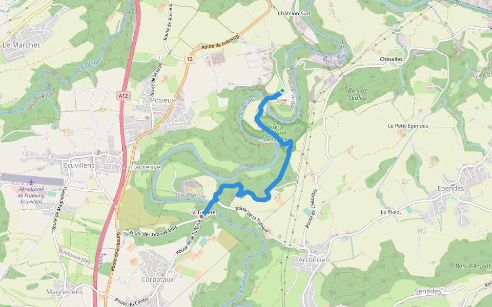 La Tuffière - Hauterive walking route map in Hauterive