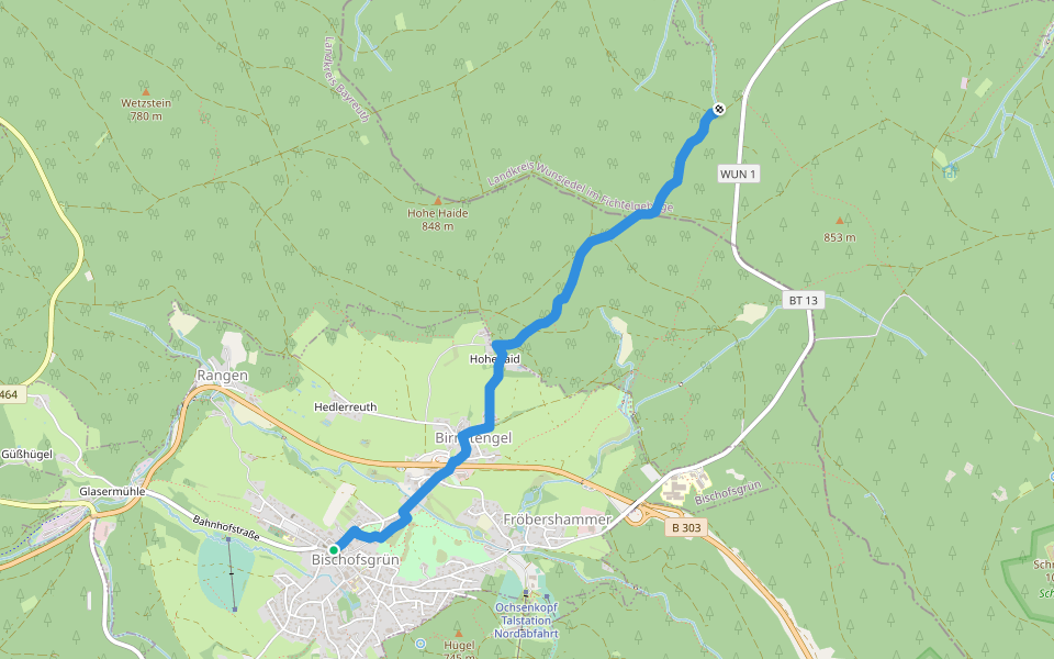 Verbindungsweg Bischofsgrün-Egerquelle walking route map in Bischofsgrün