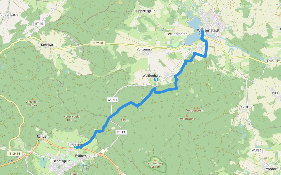 Verbindungsweg Weißenstadt-Bischofsgrün walking route map in Bischofsgrün