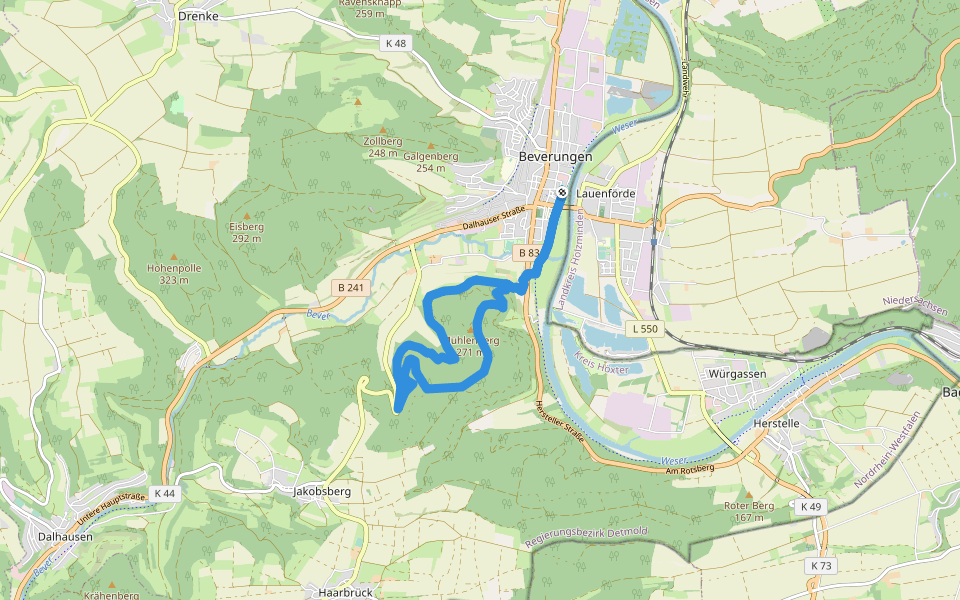 B10 - Großer Mühlenbergweg walking route map in Beverungen