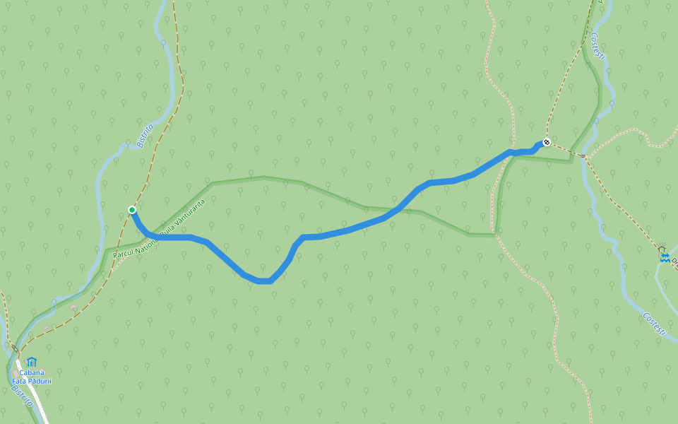Valea Bistrița - Valea Târniciorului - Șaua Târnicior - Valea Prislop walking route map in Bistrița