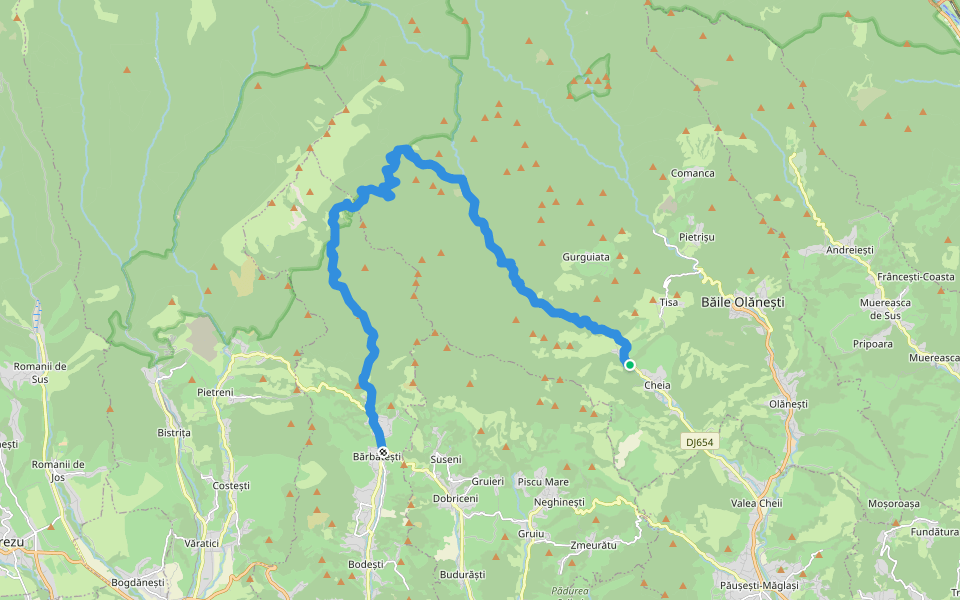 Bărbătești - Valea Otăsăului - Schitul Pătrunsa - Schitul Pahomie - Valea Comarnice - Valea Cheia - Schitul Iezer - Cheia walking route map in Cheia