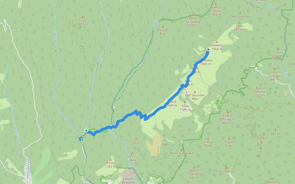 Valea Prislop - Muntele Cacova - Vârful Piatra - Curmătura Builei - Vârful Vânturarița Mare walking route map in Bistrița