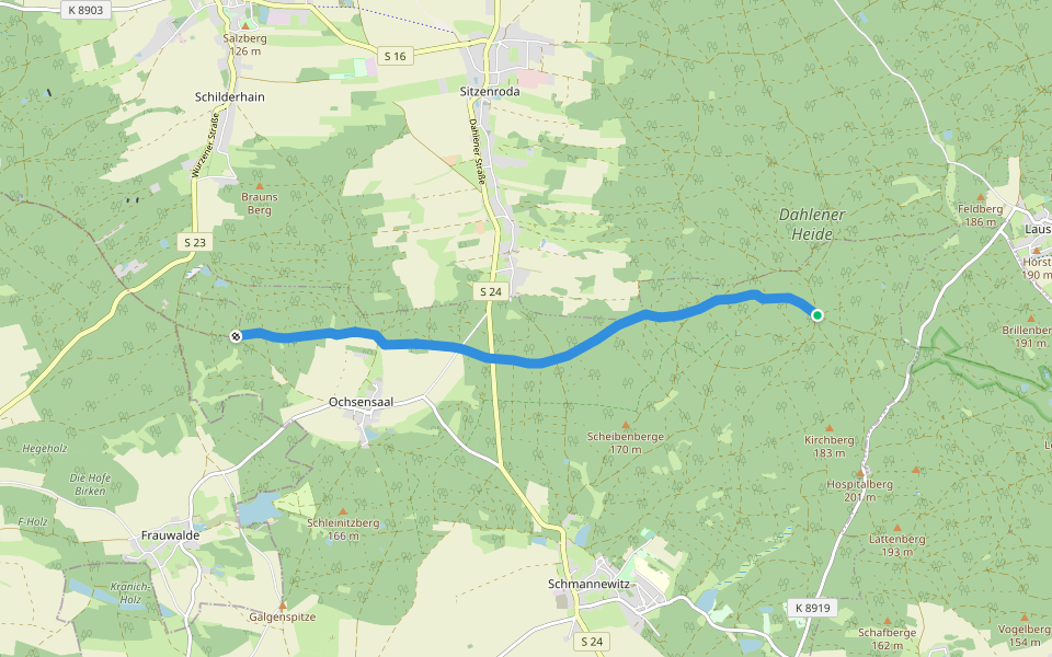 Ochsensaal-Jägereiche walking route map in Dahlen