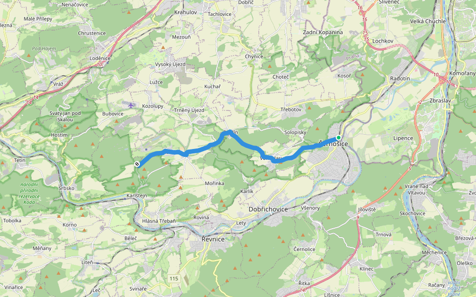 [M] Černošice - Dub sedmi bratří walking route map in Černošice