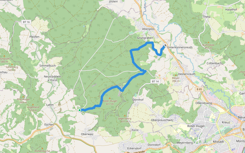 Teufelsloch-Unterwaiz walking route map in Heinersreuther Forst in Upper Franconia