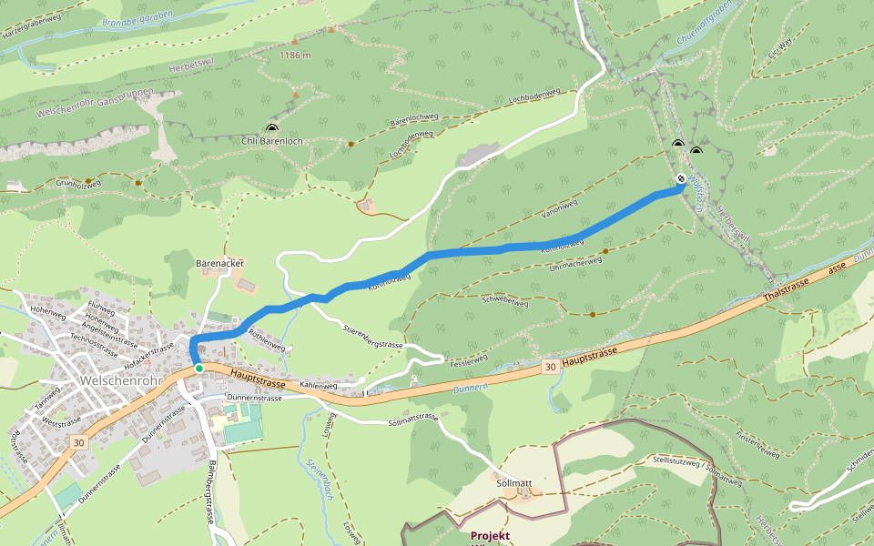 Wolfsschlucht - Welschenrohr fixme walking route map in Welschenrohr-Gänsbrunnen