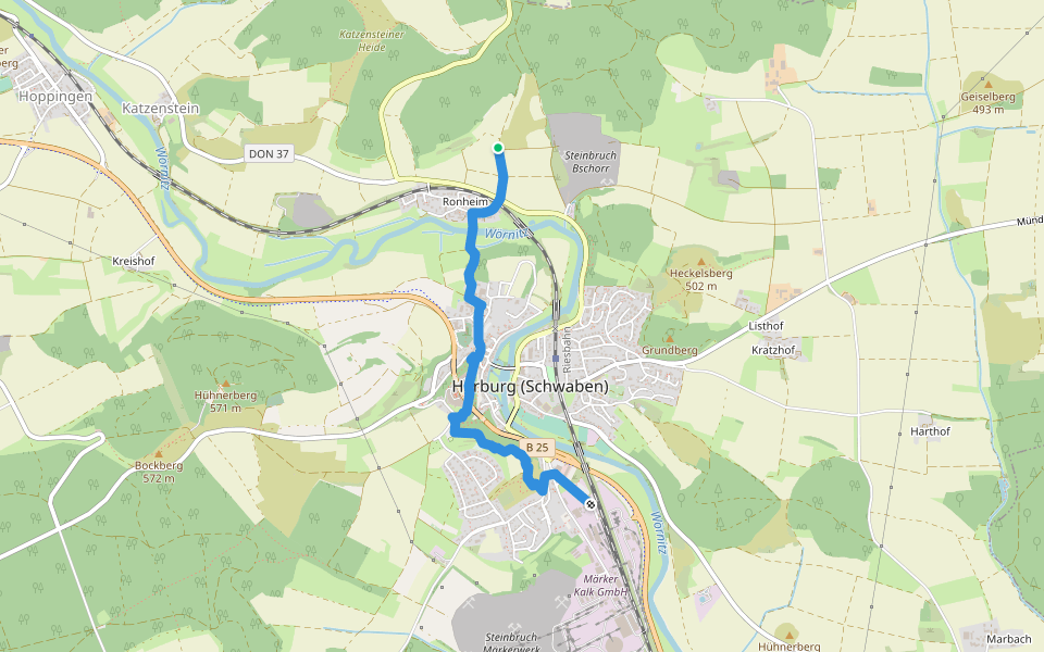 Westlicher Albrandweg: Teil 4 - Harburg walking route map in Harburg (Schwaben)