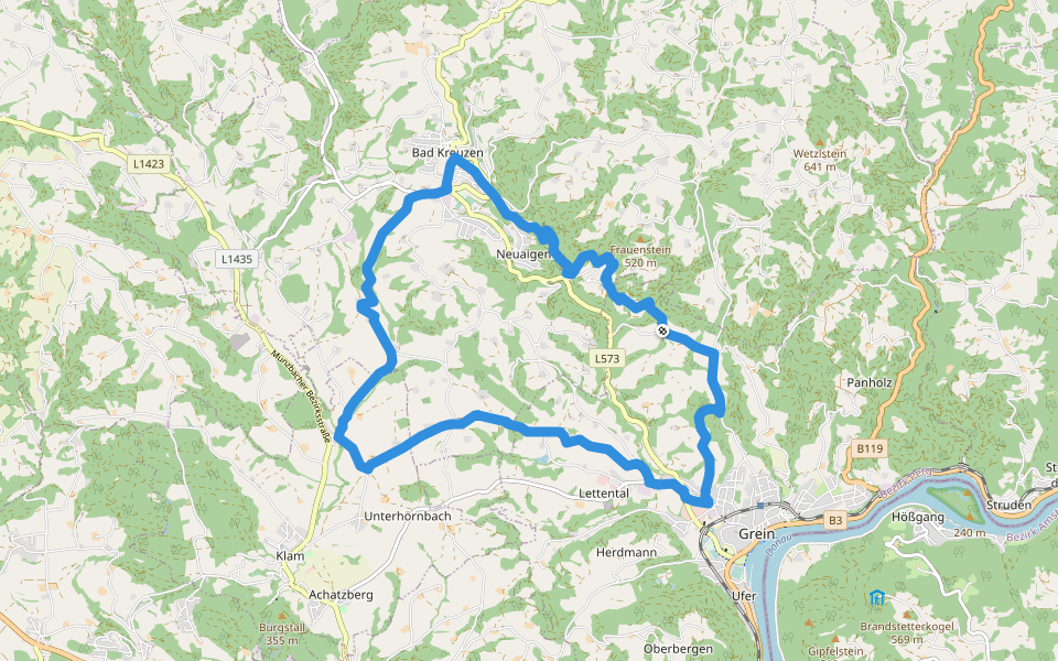 Kreuzner Donaublickrunde walking route map in Grein