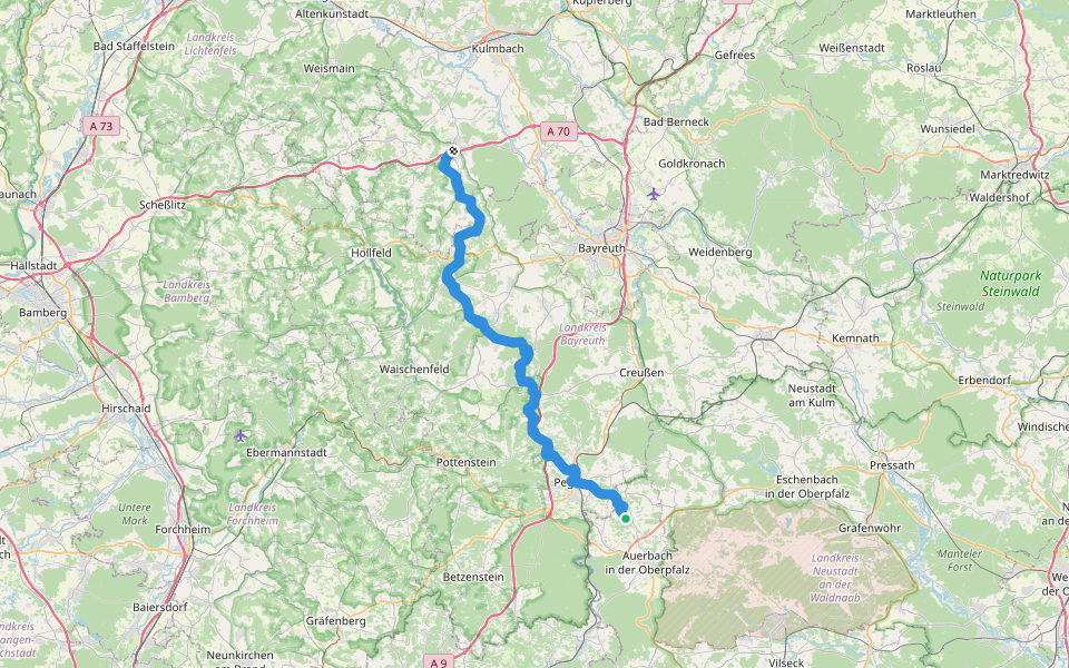 Östlicher Albrandweg Thurnau - Steinamwasser (Teil 2) walking route map in Auerbach in der Oberpfalz