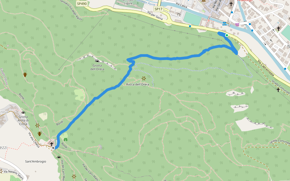 Finalborgo-ChiesaVerezzi walking route map in Finale Ligure