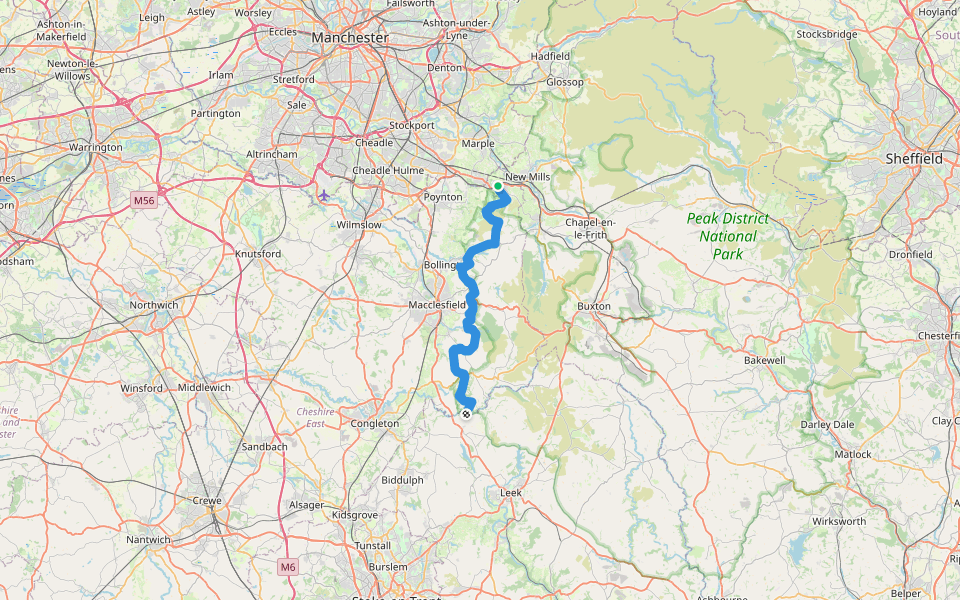Gritstone Trail (Disley - River Dane) walking route map in Disley