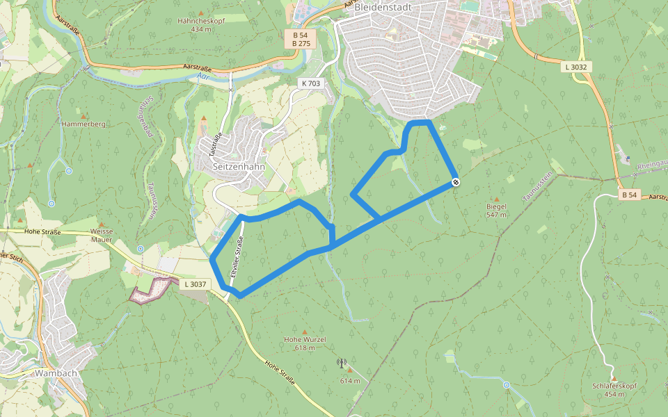 Rundwanderweg rotes Quadrat walking route map in Taunusstein