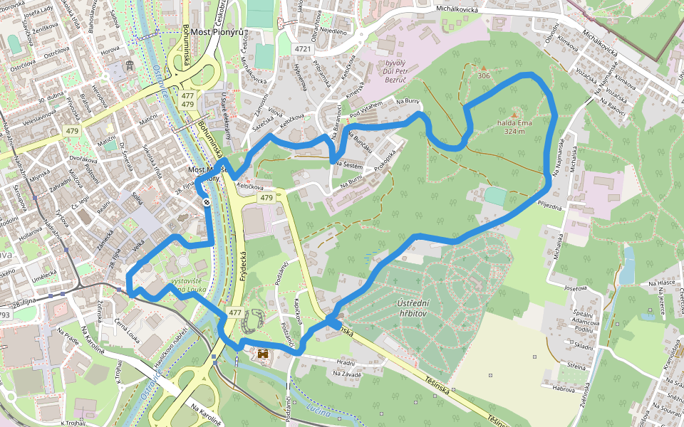 Okružní trasa A Podroužka walking route map in Ostrava