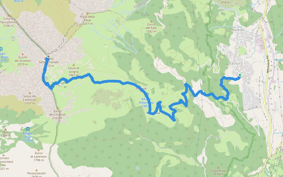 Pasturo - Grignone (via estiva) walking route map in Pasturo