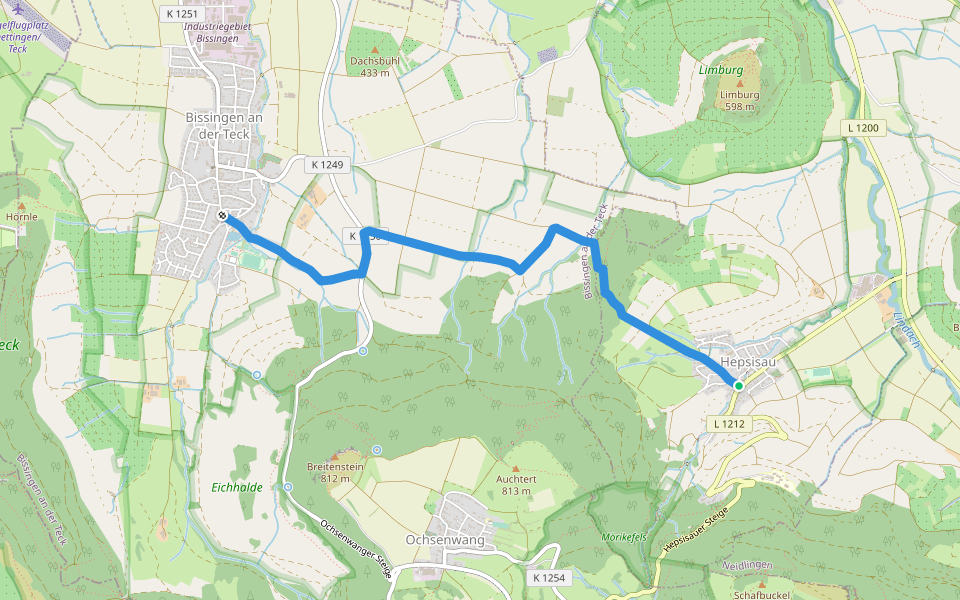blaue Raute Hepsisau Bissingen walking route map in Weilheim an der Teck