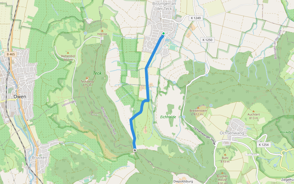 blaues Dreieck Bissingen - Sattelbogen walking route map in Bissingen an der Teck