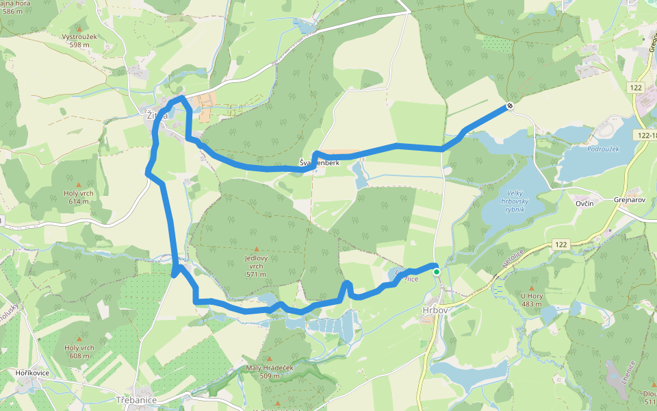 [Z] U Pekla - Hrbov rozcestí walking route map in Lhenice