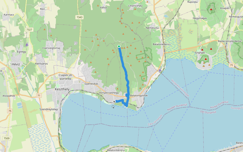 Z+ (Pad-kő – Szentmihály-domb) walking route map in Balatongyörök