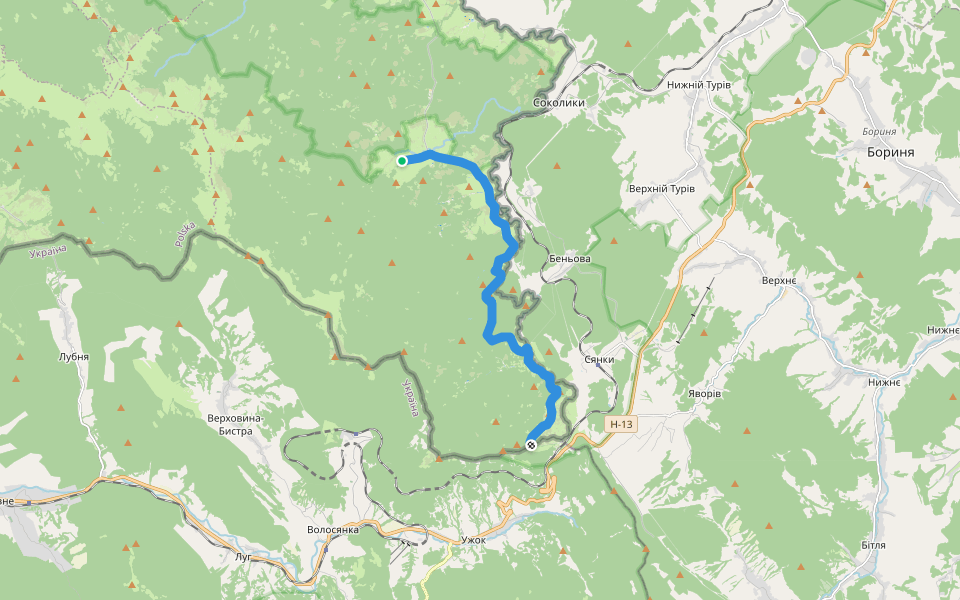 Ścieżka przyrodniczo-historyczna "W dolinie Górnego Sanu" walking route map in Beniowa